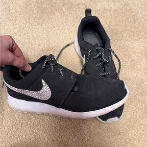 Nike Womens Black Sneakers with Rhinestone Swoosh